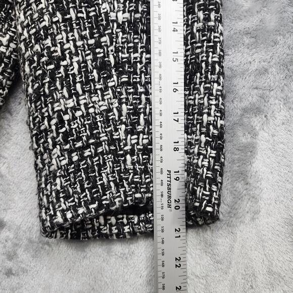 Vintage JM Collection Jacket Womens 16 Black White Tweed Full Zip Collarless - Picture 12 of 13